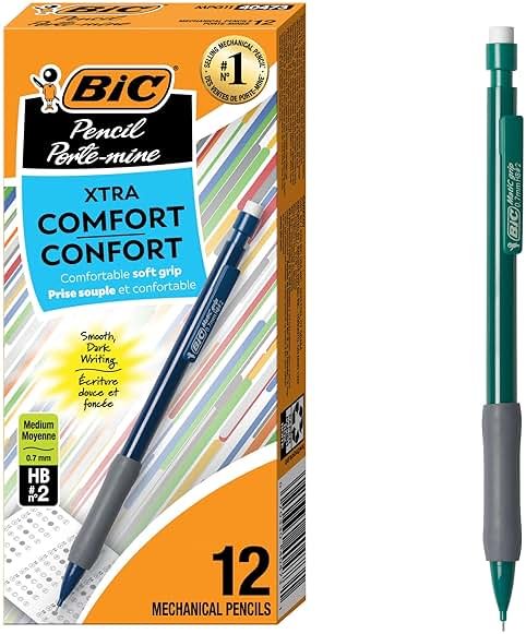 BIC Xtra Comfort Mechanical Pencils with Erasers, Medium Point (0.7mm), 12-Count Pack, Bulk Mechanical Pencils for School or Office Supplies - Product Image