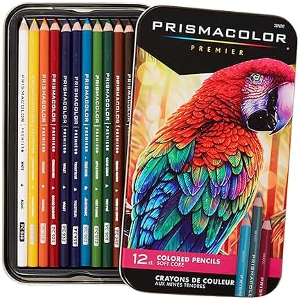 Prismacolor Premier Colored Pencils, Soft Core, Assorted Colors, 12 Count - Durable, Vibrant, Ultra-Smooth, Adult Coloring, Drawing, Sketching, Arts & Crafts - Product Image