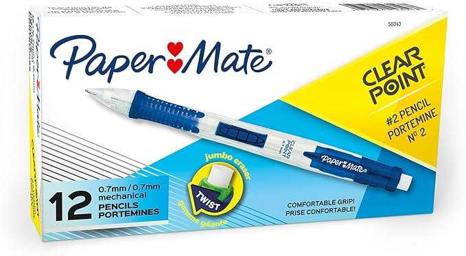 Paper Mate Clearpoint Mechanical Pencils, 0.7mm HB #2 Lead, Blue Barrels, 12 Count - Teacher Supplies, Journaling, Note Taking - Product Image