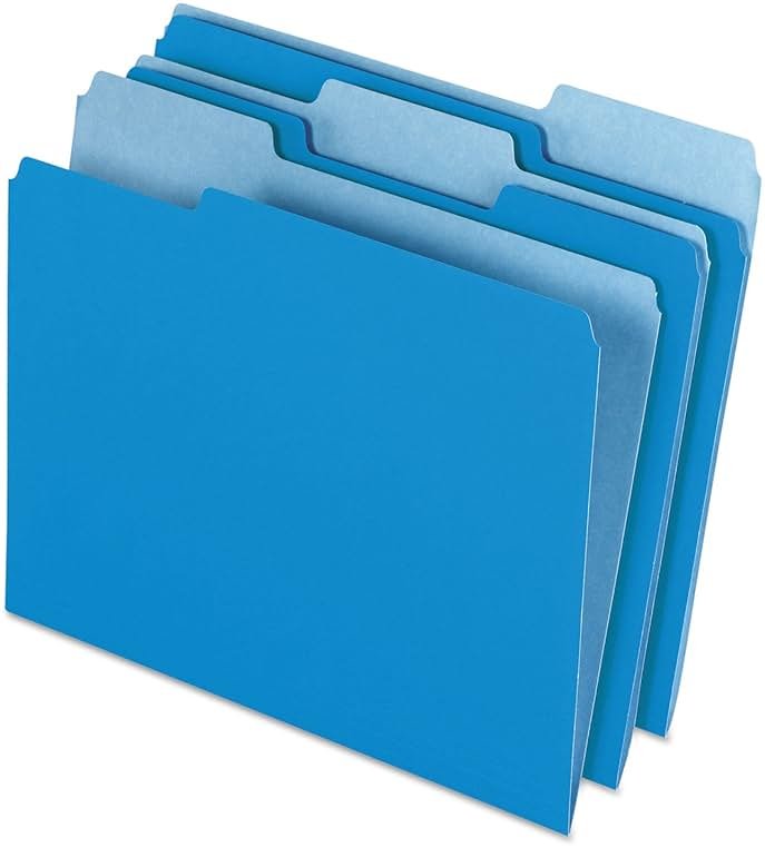 Pendaflex Two-Tone Color File Folders, Letter Size, Blue, 1/3 Cut, 100 per box (152 1/3 BLU), 12 inches - Product Image