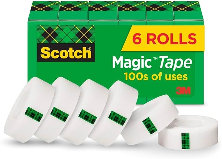 Scotch Magic Tape, Invisible, Repair Christmas Cards and Use as Holiday Gift Wrap Supplies for Christmas, 6 Tape Rolls - Product Image