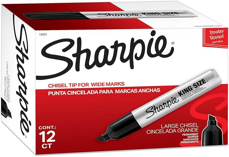 Sharpie King Size Permanent Markers, Chisel Tip, Black, 12 Count - Thick Poster Markers, Heavy Duty For Work & Industrial Use, High Capacity Ink Supply, For Paper, Metal, Plastic, And More - Product Image