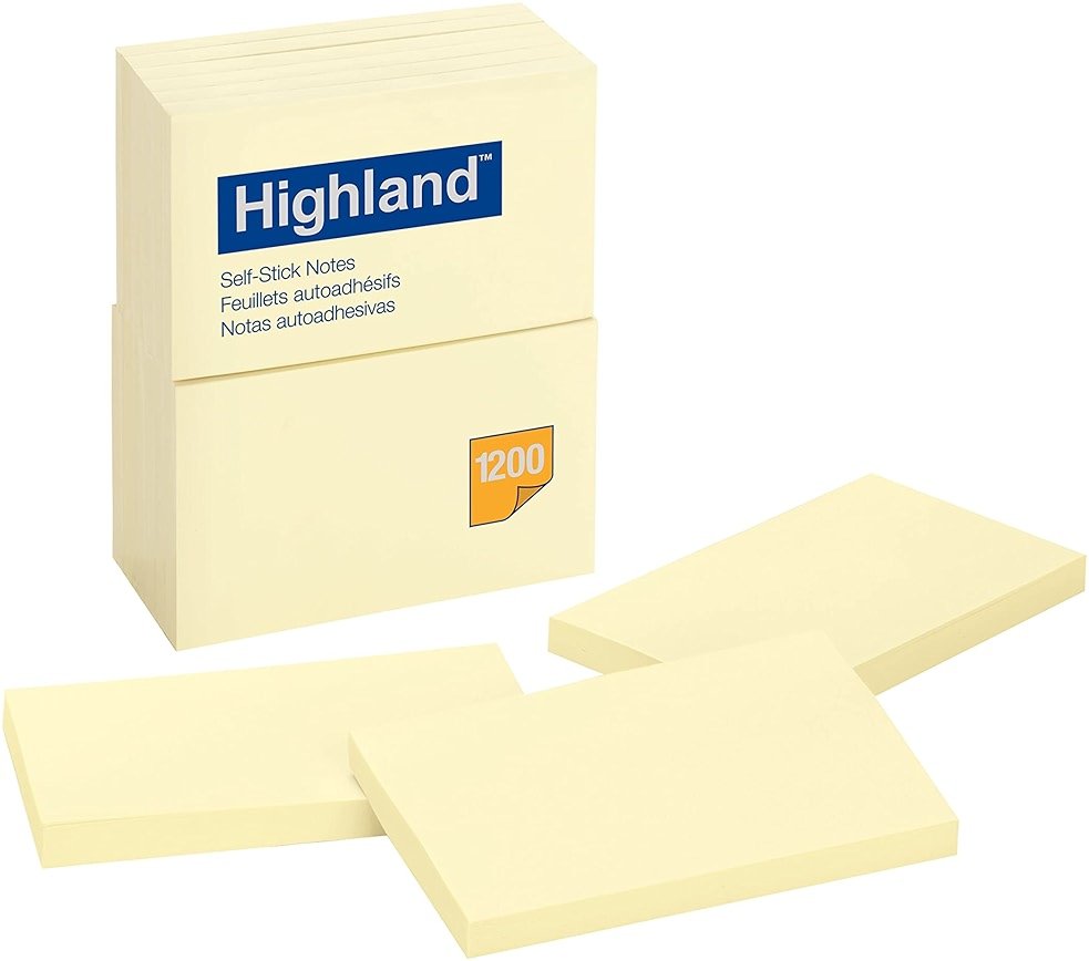 Highland Self-Stick Notes, 3" x 5", Yellow, 100 Sheets/Pad, 12 Pads/Pack - Product Image