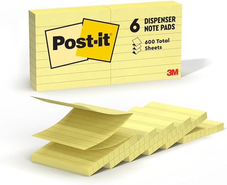 Post-it Pop-up Notes, 6 Lined Sticky Note Pads, 3 x 3 in., School Supplies, Office Products, Accordion Sticky Notes Work with Pop-Up Note Dispenser, Canary Yellow - Product Image