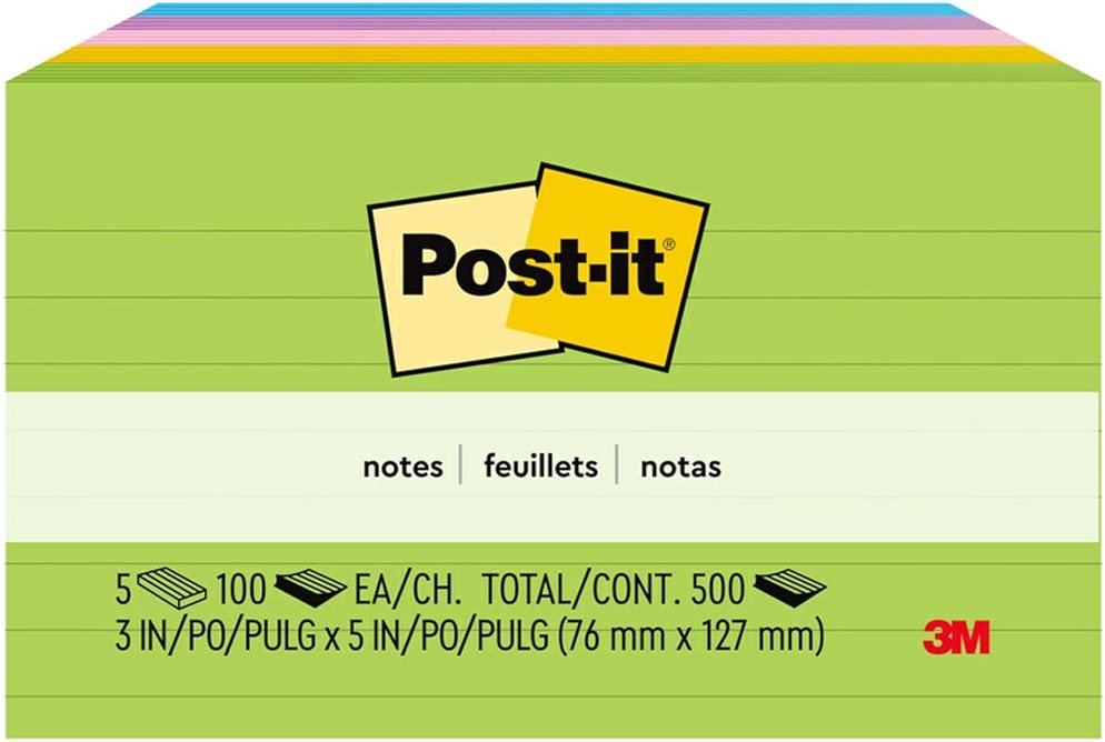 Post-it Notes, 3 in x 5 in, 5 Lined Sticky Notes Pads, 100 Sheets per Pad, Floral Fantasy Collection, School Supplies and Oﬃce Products - Product Image