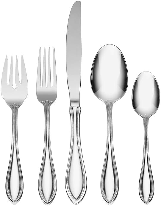 Oneida Silverware Set For 8, American Harmony 45-Piece Everyday Flatware Set with Serving Utensils, Service For 8, 18/0 Stainless Steel, Knives Spoons and Forks Sets, Dishwasher Safe(Silver, 45 Piece) - Product Image