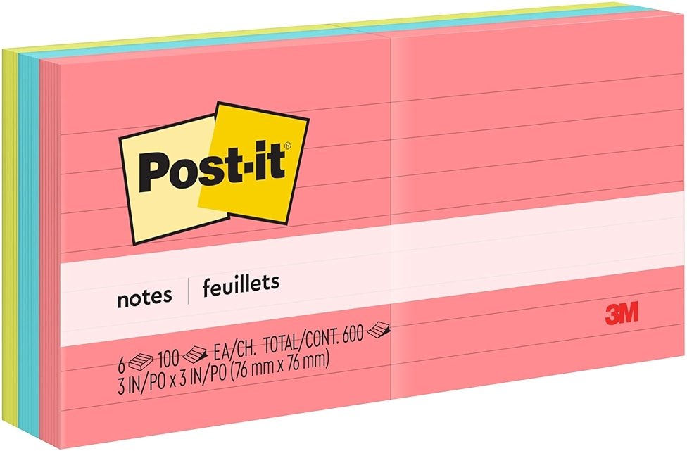 Post-it Notes, 3x3 in, 6 Pads, America's #1 Favorite Sticky Notes, Poptimistic Collection, Bright Colors (Magenta, Pink, Blue, Green), Clean Removal, Recyclable (630-6AN) - Product Image