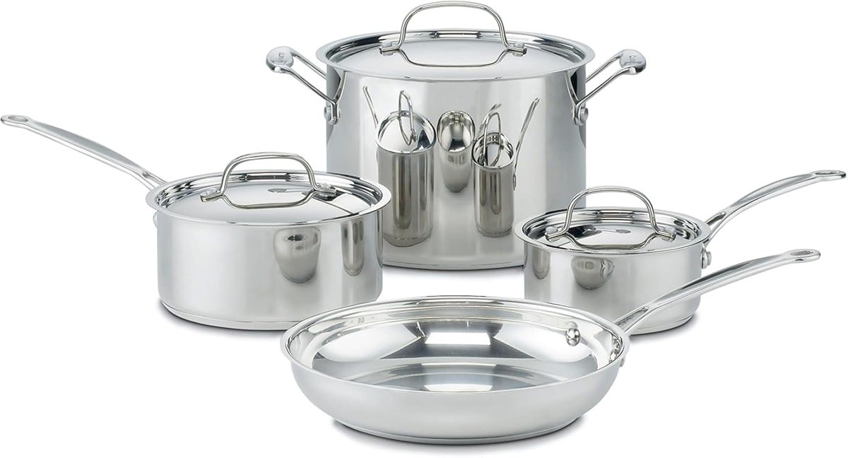 Cuisinart 7-Piece Stainless Steel Pots and Pans Set, Cookware Set Compatible with Induction, Electric, Gas Cooktops, Aluminum Core for Quick Even Heat, Cool Grip Handles, Dishwasher Safe, Oven Safe - Product Image