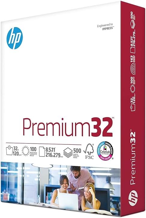 HP Paper Printer | 8.5 x 11 Paper | Premium 32 lb | 1 Ream - 500 Sheets | 100 Bright | Made in USA - FSC Certified | 113100R - Product Image