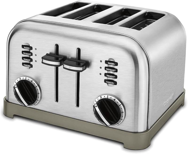 Cuisinart 4 Slice Compact Stainless Steel Toaster with Extra-Wide Slots for Bread, French Toast, Bagels & Pastries, Defrost & Reheat Functions, CPT-180P1, Brushed Stainless, Removable Crumb Tray - Product Image