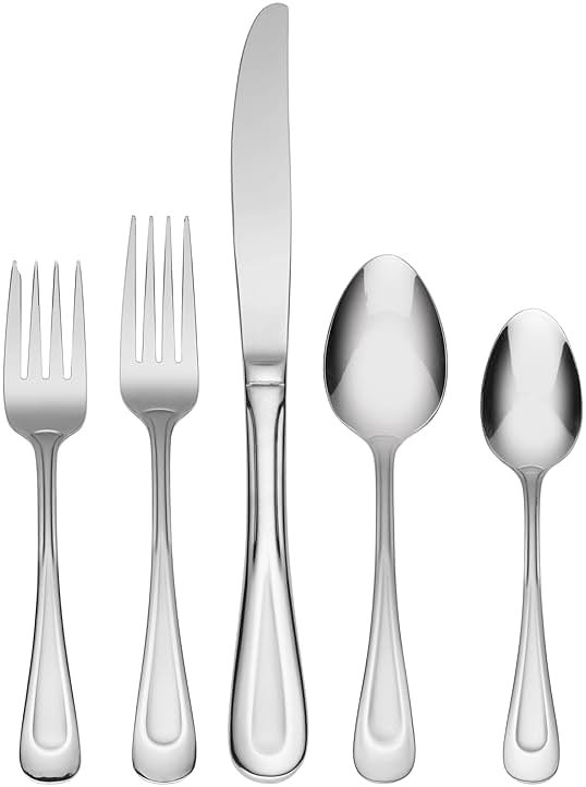 Oneida Silverware Set For 8, Satin Sand Dune 45-Piece Everyday Flatware Set with Serving Utensils, Service For 8, 18/0 Stainless Steel Silverware, Knives Spoons and Forks (Silver, 45 Piece) - Product Image