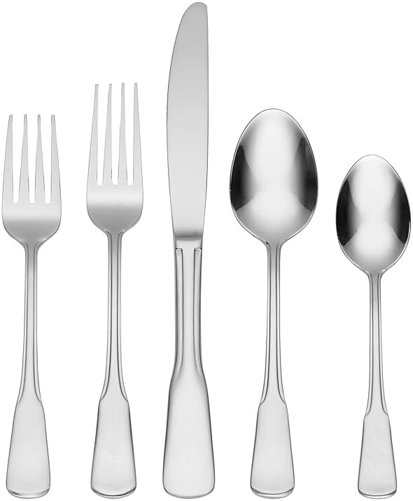 Oneida Silverware Set For 8, Colonial Boston 45-Piece Everyday Flatware Set with Serving Utensils, Service For 8, 18/0 Stainless Steel, Dishwasher Safe, Knives Spoons And Forks Sets (Silver, 45 Piece) - Product Image