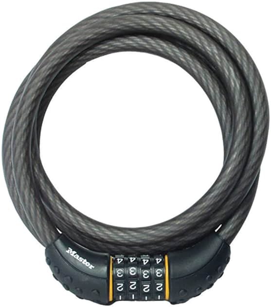 Master Lock Bike Cable Lock 6 ' x 1/2" Long Length, Resettable Combination Lock with Black Vinyl Coating, 8122D - Product Image
