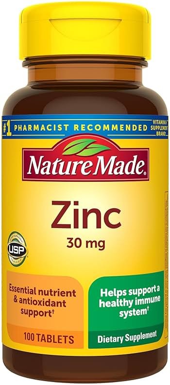 Nature Made Zinc 30 mg, Zinc Supplements for Men & Women, Dietary Supplement for Immune Health and Antioxidant Support, 100 Tablets, 100 Day Supply - Product Image