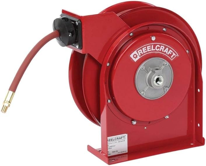 Reelcraft 4420 OLP Premium Duty Spring Retractable Hose Reel, 1/4" x 20', 300 Psi, Air/Water Hose Included, Red - Product Image