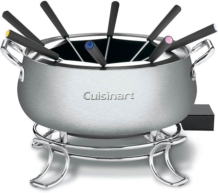 Cuisinart Fondue Pot Set, 3-Quart Stainless Steel Electric Fondue Pot for Chocolate, Cheese, Broth, and Oil, Includes 8 Forks, Temperature Control, Nonstick Interior, Dishwasher Safe, CFO-3SSNAS - Product Image