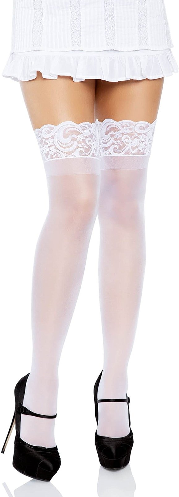 Leg Avenue Women's Sheer Spandex Thigh Highs with Stay-Up Silicone Lace Top - Product Image