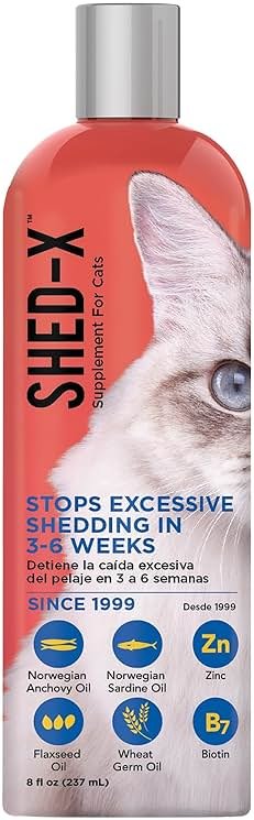 Shed-X Liquid Cat Supplement, 8oz – 100% Natural – Shed Defender, Help Excessive Cat Shedding with Cat Supplements of Essential Fatty Acids, Vitamins, and Minerals - Product Image
