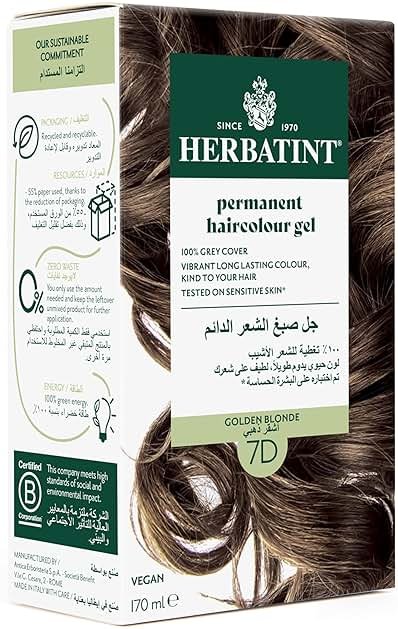 Herbatint Permanent Haircolor Gel, 7D Golden Blonde, Alcohol Free, Vegan, 100% Grey Coverage - 4.56 oz - Product Image