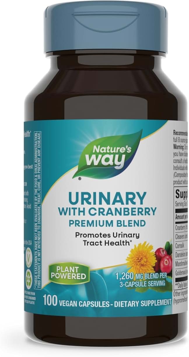 Nature's Way Urinary with Cranberry Premium Blend, Promotes Urinary Tract Health*, with Cranberry, Dandelion, Vegan, Non-GMO Project Verified, 100 Capsules (Packaging May Vary) - Product Image