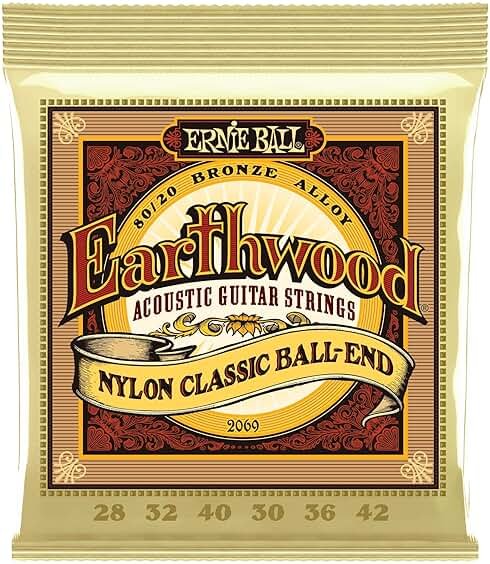 Ernie Ball Folk Nylon Clear & Gold Ball-End 80/20 Bronze Acoustic Guitar Strings, 28-42 Gauge (P02069) - Product Image