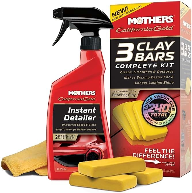 Mothers California Gold 3 Clay Bar Complete Kit, 3 80-gram Clay Bars + 16 oz. Instant Detailer + Microfiber Towel — Removes Contaminants, Restores Brilliance & Smoothness of Paint (07240) - Product Image