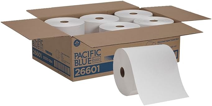 Pacific Blue Basic Recycled Paper Towel Rolls by GP PRO (Georgia-Pacific), White, 26601, 800 Feet Per Roll, 6 Rolls Per Case - Product Image