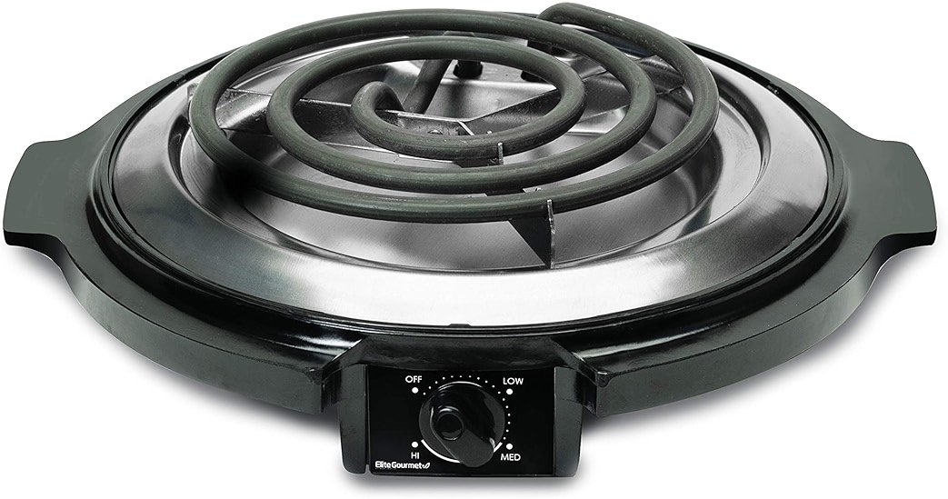 Elite Gourmet ESB-300X Single Countertop Coiled Burner, 1000 Watts Electric Hot Plate, Temperature Controls, Power Indicator Lights, Easy to Clean, Black - Product Image