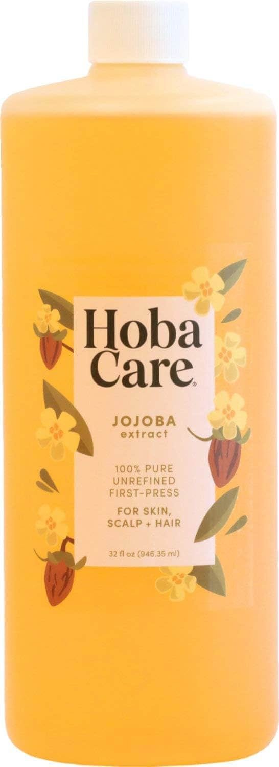 HobaCare Unrefined Jojoba Oil for Skin Care, Hair, Beard Conditioning, Scalp Massage - 100% Pure Carrier Oil for Perfume or Soap Making - Natural, Vegan, Hexane Free, Long Shelf Life (32 oz) - Product Image