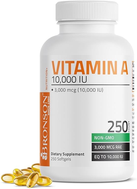 Bronson Vitamin A 10,000 IU Premium Non-GMO Formula Supports Healthy Vision & Immune System and Healthy Growth & Reproduction, 250 Softgels - Product Image