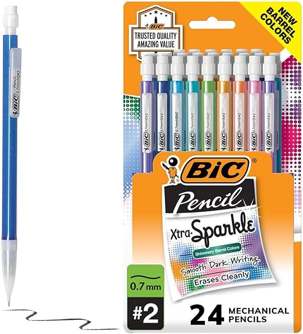 BIC Xtra-Sparkle Number 2 Mechanical Pencils With Erasers, Medium Point (0.7mm), 24-Count Pack, Mechanical Pencils for School Supplies - Product Image