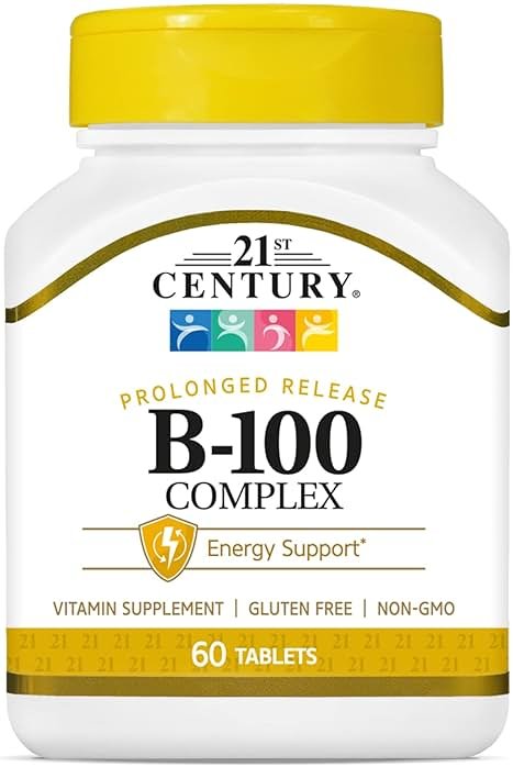 21st Century B-100 Complex Prolonged Release Tablets, 60 Count (Pack of 1), High Potency Vitamin B Complex for Nervous System, Energy Support, Includes Vitamin B1, B2, B6, Biotin & Calcium - Product Image