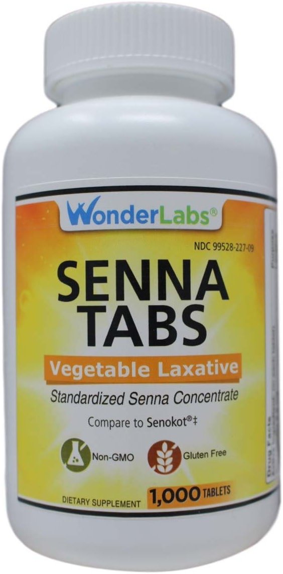 Wonder Laboratories Senna Tablets All-Natural Vegetable Laxative for Relief of Constipation, Generic for Senokot, 1000 Tablets - Product Image