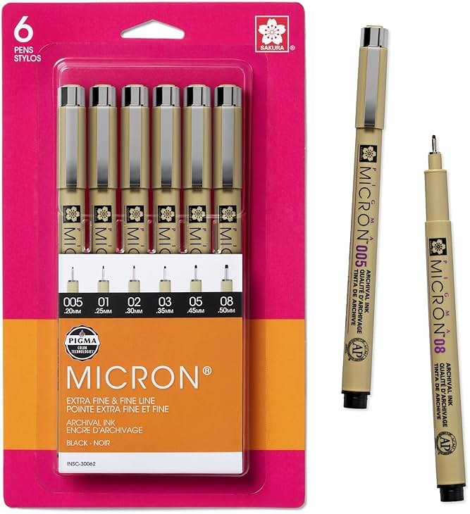 SAKURA Pigma Micron Fineliner Pens - Archival Black Ink Pens - Pens for Writing, Drawing, or Journaling - Assorted Point Sizes - 6 Pack - Product Image
