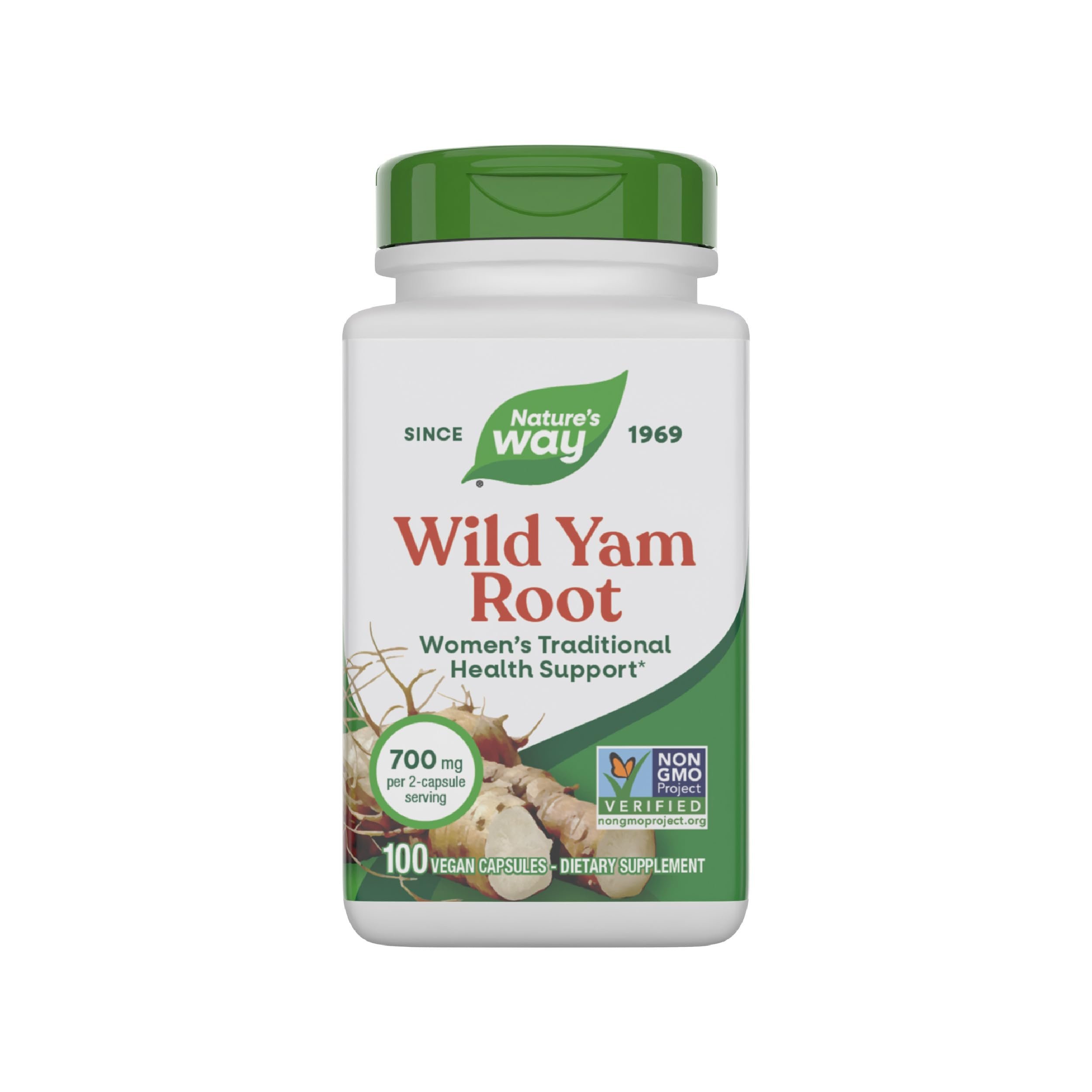 Nature's Way Wild Yam Root Capsules, Women's Traditional Health Support*, 700 mg per 2-Capsule Serving, Non-GMO Project Verified, 100 Vegan Capsules (Packaging May Vary) - Product Image