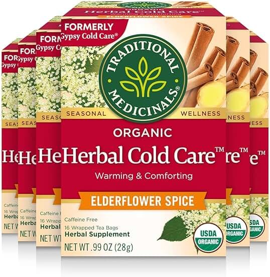 Traditional Medicinals Tea, Herbal Cold Care Seasonal Tea with Elderflower Spice, Kosher, Non-GMO, Caffeine-Free, Compostable - 96 Tea Bags (6 Pack) - Product Image