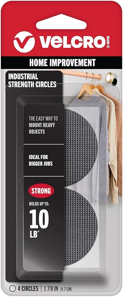 VELCRO Brand Industrial Fasteners Stick-On Adhesive | Professional Grade Heavy Duty Strength | Indoor Outdoor Use, 1 7/8in, Circles 4 Sets - Product Image