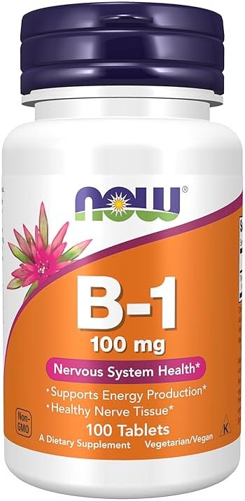 NOW Foods Supplements, Vitamin B-1 100 mg, Energy Production*, Nervous System Health*, 100 Tablets - Product Image