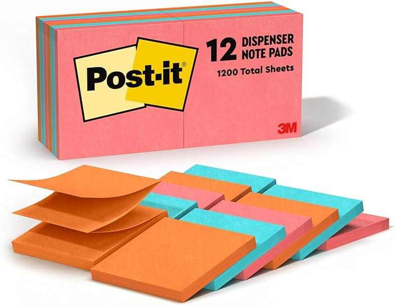 Post-it Pop-up Notes, 12 Sticky Note Pads, 3 x 3 in., School Supplies, Office Products, Accordion Sticky Notes Work with Pop-Up Note Dispenser, Poptimistic Collection - Product Image