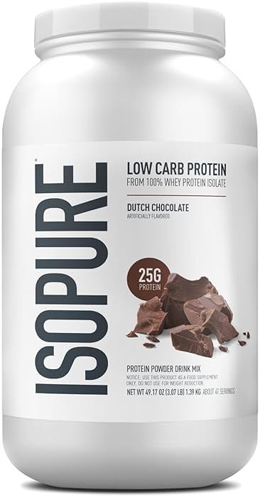 Isopure Low Carb 100% Pure Whey Isolate Protein Powder, Gluten Free, With Vitamins, Dutch Chocolate, 25g Protein Per Serving, 3.07 Lbs, 41 Servings (Packaging May Vary) - Product Image