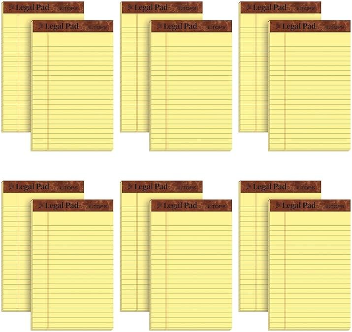 TOPS 5 x 8 Legal Pads, 12 Pack, The Legal Pad Brand, Narrow Ruled, Yellow Paper, 50 Sheets Per Writing Pad, Made in the USA (7501) - Product Image