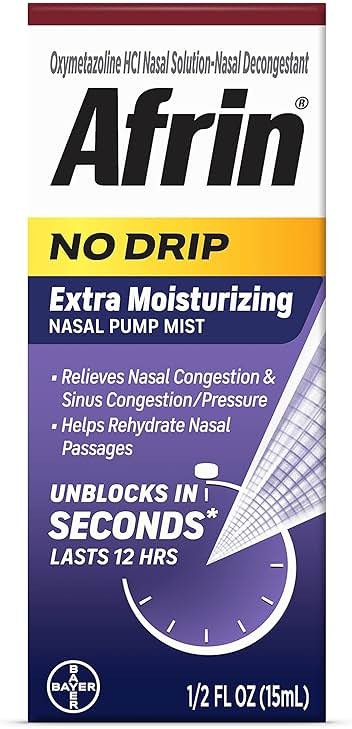 Afrin No Drip Extra Moisturizing 12 Hour Nasal Congestion Relief Pump Mist, Sinus Spray Decongestant - 15 mL - Product Image