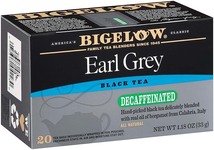 Bigelow Tea Decaffeinated Earl Grey Black Tea, Decaf Tea, 20 Count Box (Pack of 6), 120 Total Tea Bags - Product Image