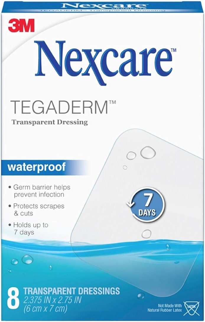 Nexcare Tegaderm Waterproof Transparent Dressing, Dirtproof, Germproof, Provides Protection To Minor Burns, Scrapes, Cuts, Blisters And Abrasions, 2.375 x 2.75 in, 8 Count - Product Image