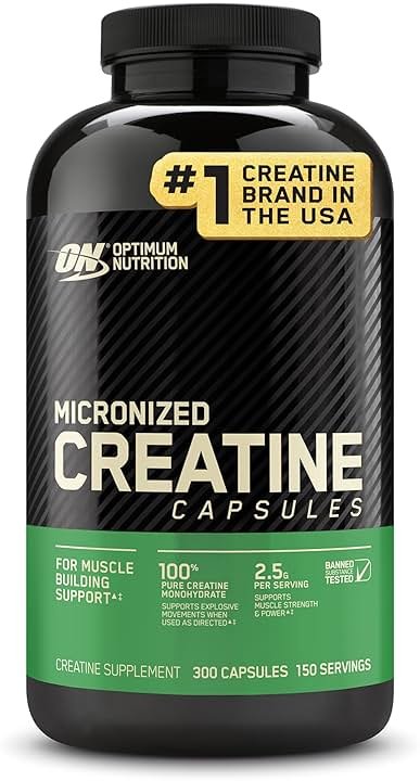 Optimum Nutrition Creatine, Micronized Creatine Monohydrate Capsules, Supports Strength & Recovery, Banned Substance Tested, 2.5g per Serving, 150 Servings, 300 Count - Product Image