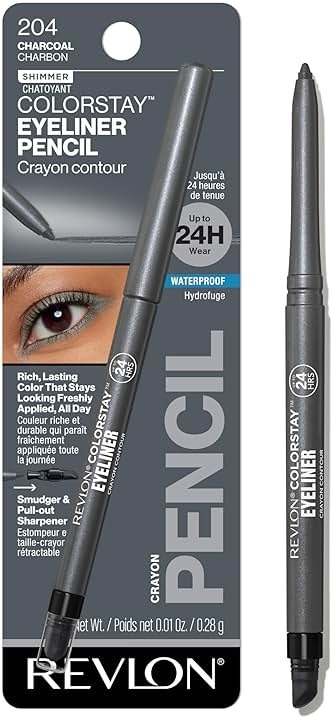 REVLON ColorStay Pencil Waterproof Eyeliner, Smudge-Proof, Eye Makeup with Built-In Sharpener, Long-Lasting, Shimmer Finish, 204 Charcoal, 0.01 oz - Product Image