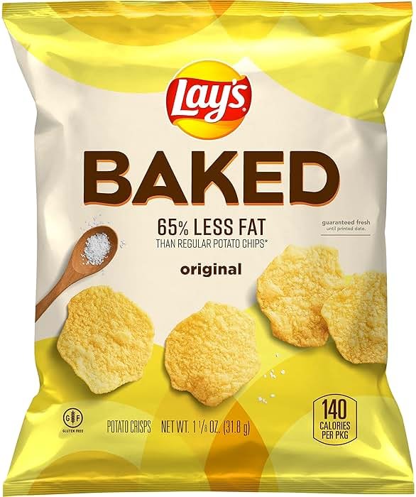 Baked Lay’s Potato Chips, Original, 1.125 oz Bags, (64 Pack), 50% Less Fat, Gluten Free, No Artificial Flavors, No Colors from Artificial Sources - Product Image