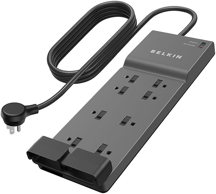 Belkin Power Strip Surge Protector with 8 Outlets, 6 ft Long Flat Plug Heavy Duty Extension Cord + Overload Protection for Home, Office, Travel, Compuer Desktop & Phone Charging Brick (3,550 Joules) - Product Image