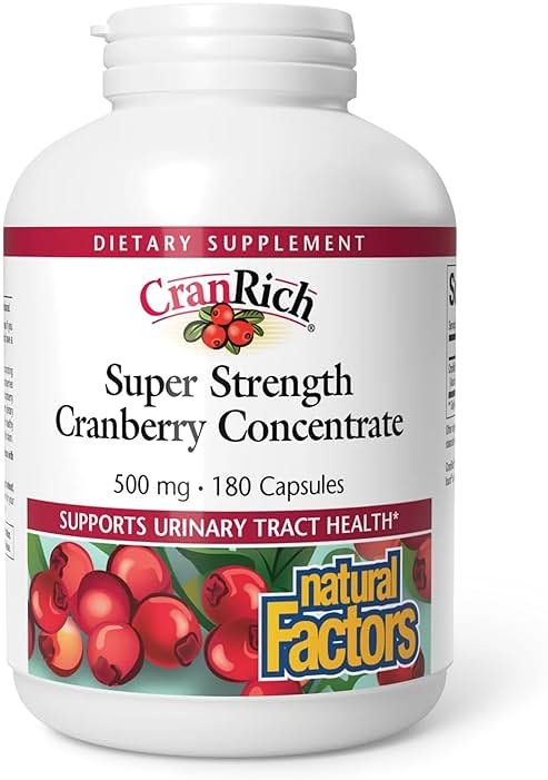 Natural Factors CranRich Super Strength Cranberry Concentrate - Antioxidant Support Supplement with Cranberry Concentrate - Aids Urinary Tract & Bladder Health - 180 Capsules (180 Servings) - Product Image