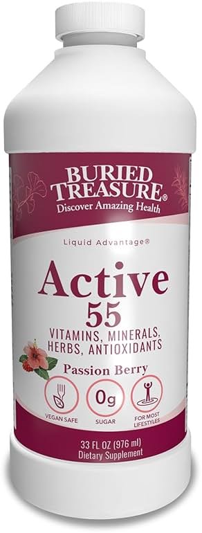 Buried Treasure Active 55 Plus - 32 serv, Liquid Multivitamin for Seniors, Vegan, Sugar-Free, Natural Immune Support, Vitamins & Super-Foods Blend - Product Image